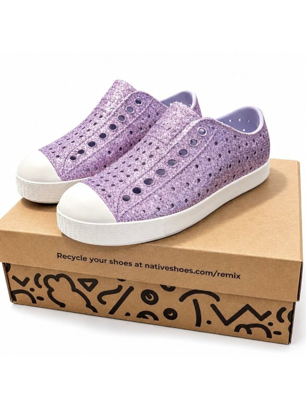 Native Shoes Jefferson Bling Glitter Kids Slip-On Shoes Powder Bling J3 EVA